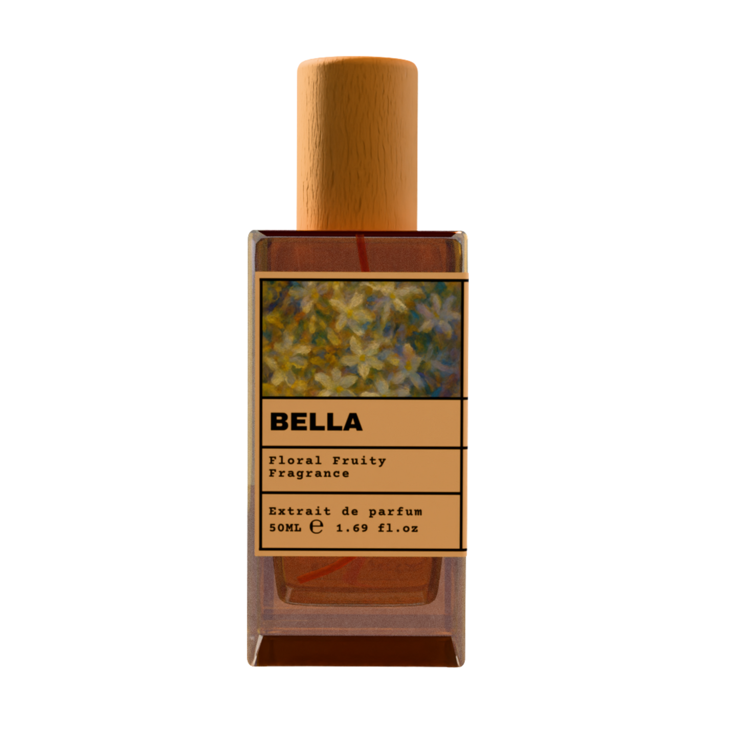 Bella Floral Fruity fragrance perfume bottle with wooden cap, 50ml