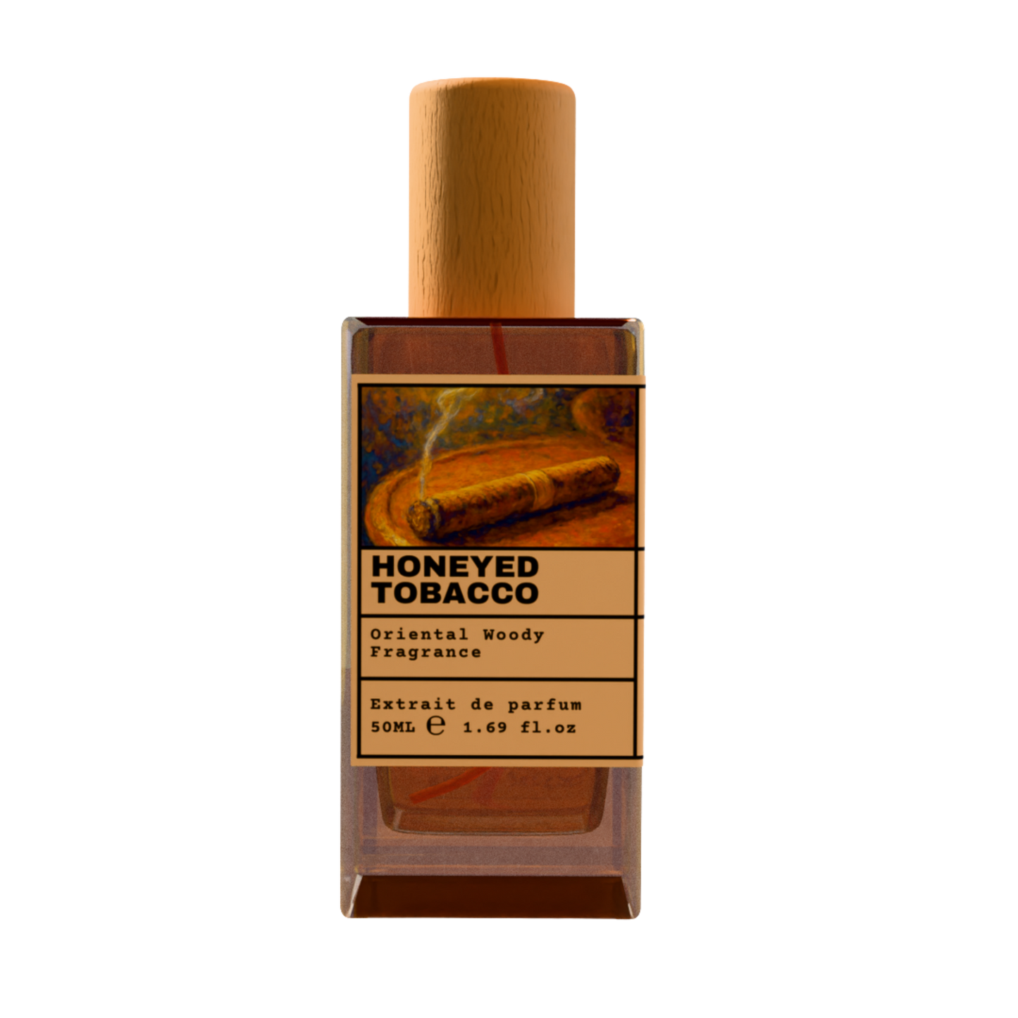 Honeyed Tobacco Oriental Woody Fragrance Extrait de Parfum 50ml bottle with wooden cap