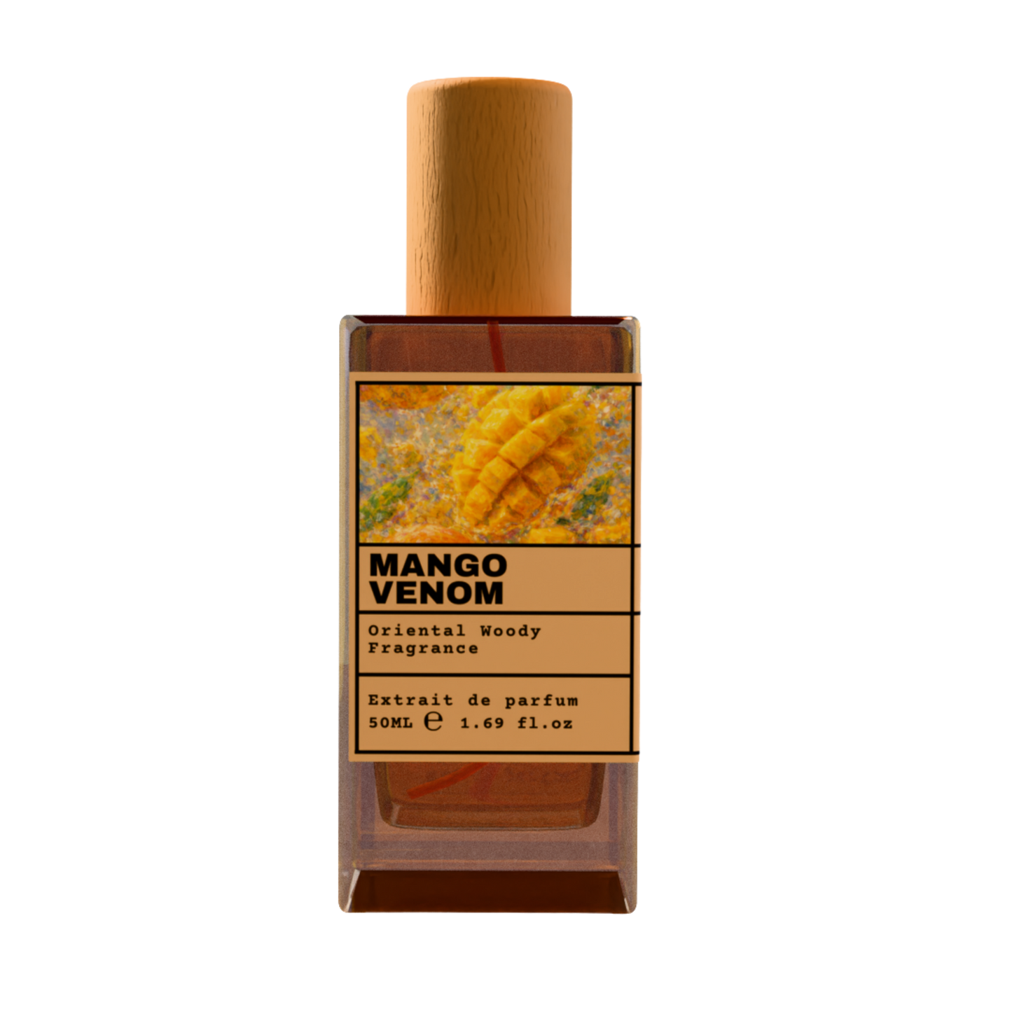Mango Venom Oriental Woody Fragrance Extrait de Parfum 50ml bottle with wooden cap