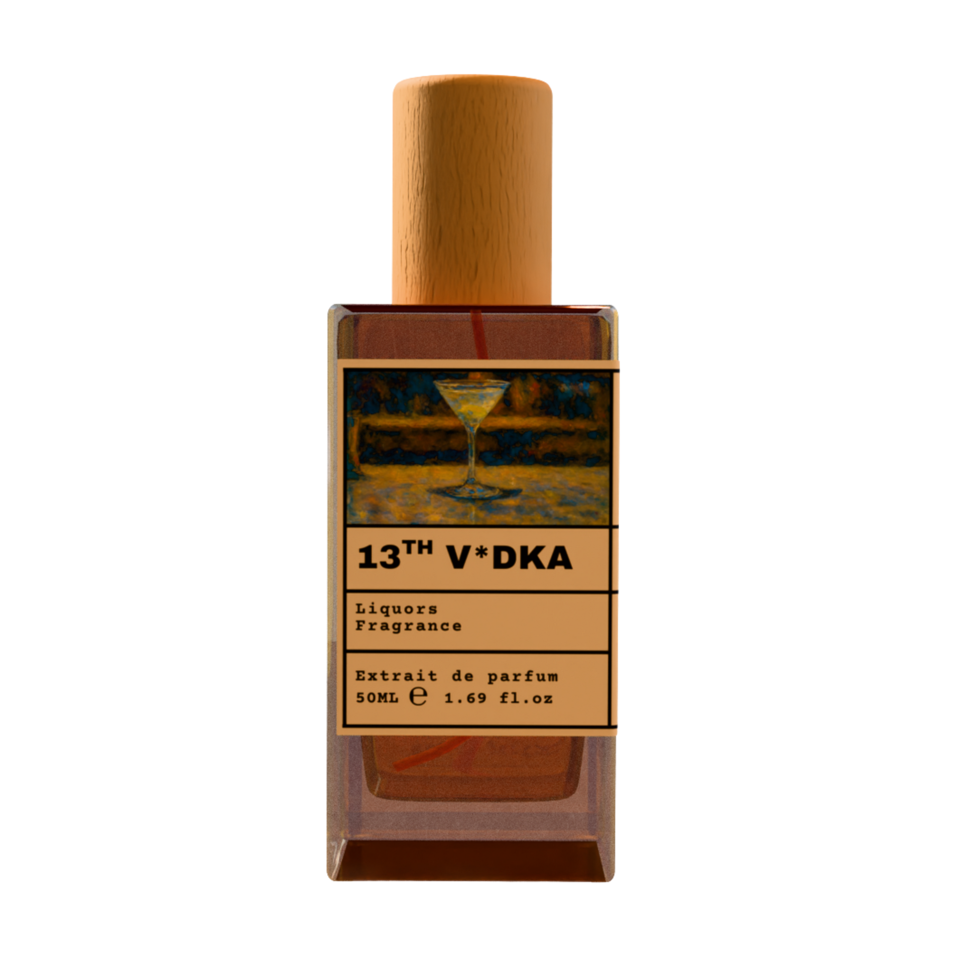 13th V*DKA Liquors Fragrance perfume bottle with wooden cap, 50ml