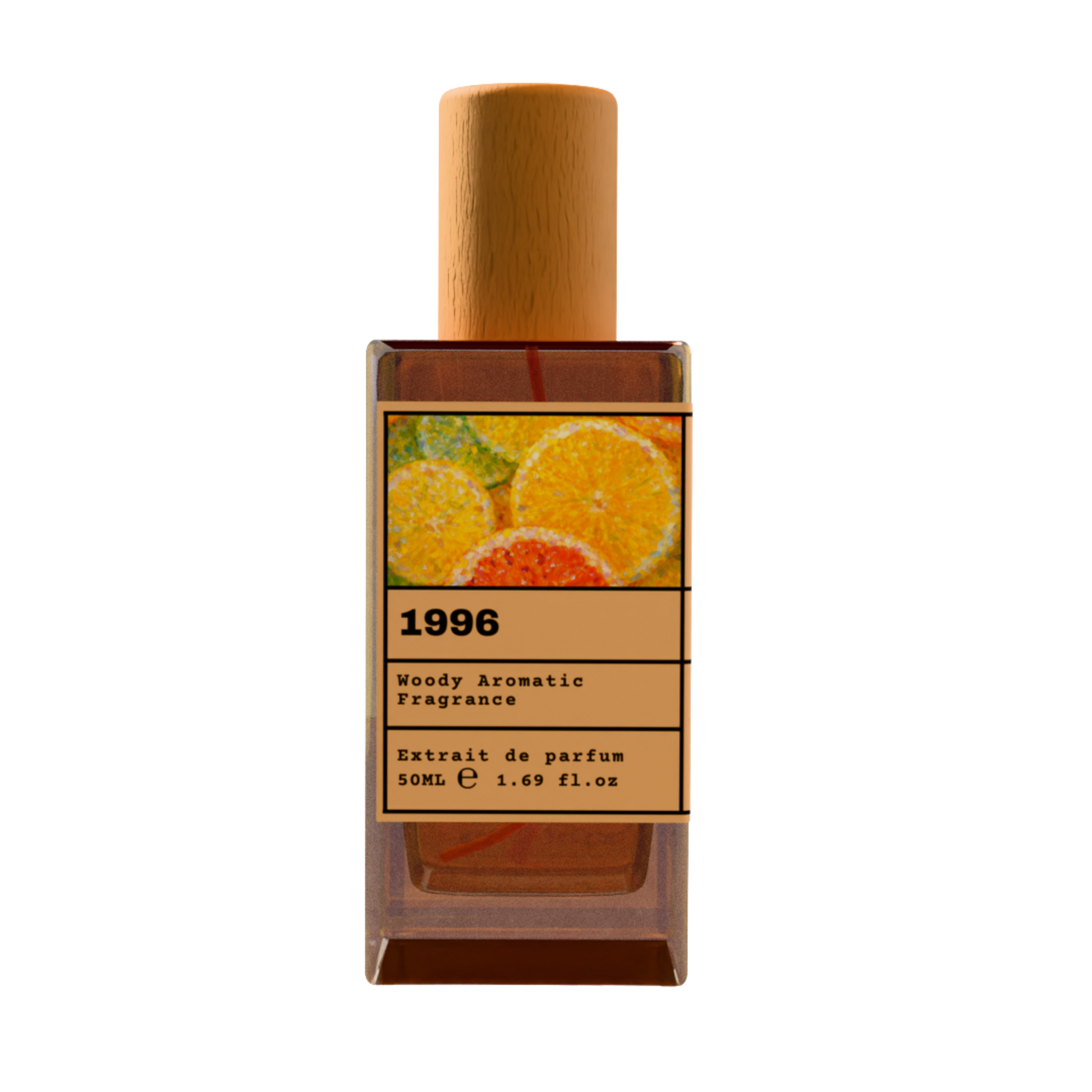 1996 Woody Aromatic fragrance perfume bottle with wooden cap, 50ml