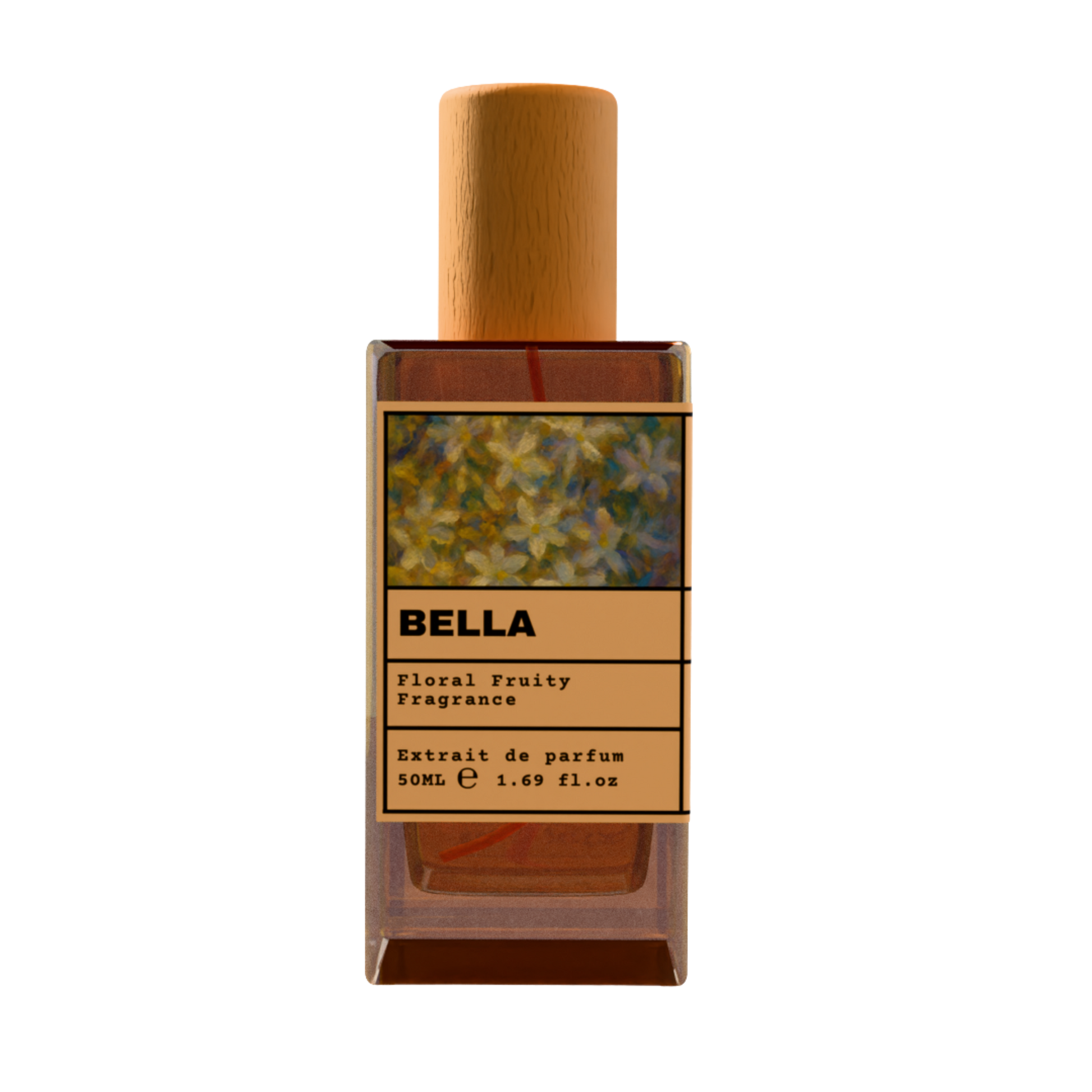 Bella Floral Fruity fragrance perfume bottle with wooden cap, 50ml