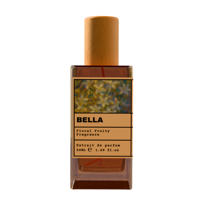 Bella Floral Fruity fragrance perfume bottle with wooden cap, 50ml