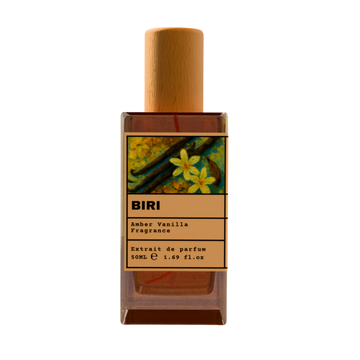 Biri Amber Vanilla fragrance perfume bottle with wooden cap, 50ml