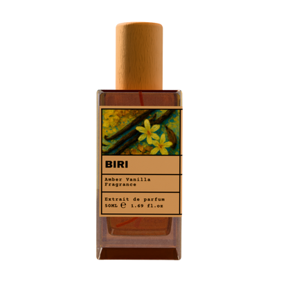 Biri Amber Vanilla fragrance perfume bottle with wooden cap, 50ml