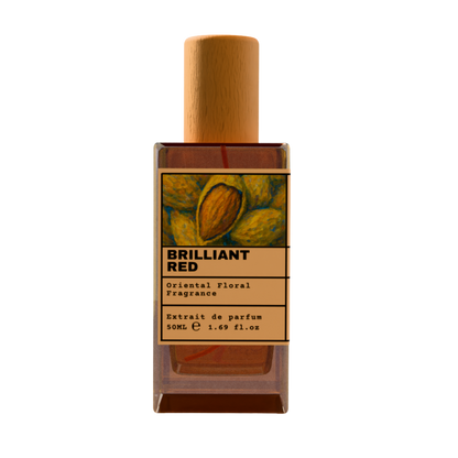 Brilliant Red Oriental Floral fragrance perfume bottle with wooden cap, 50ml