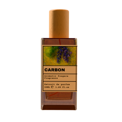 Carbon Aromatic Fougere fragrance perfume bottle with wooden cap, 50ml