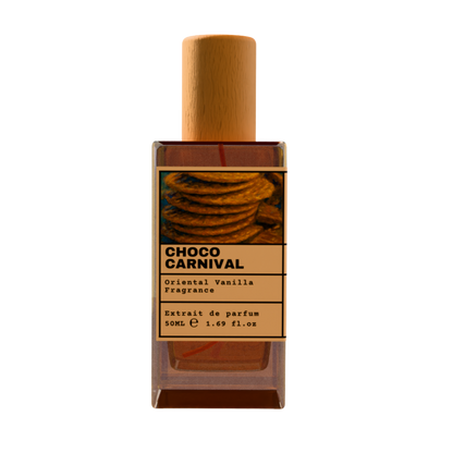 Choco Carnival Oriental Vanilla Fragrance Extrait de Parfum 50ml bottle with wooden cap
