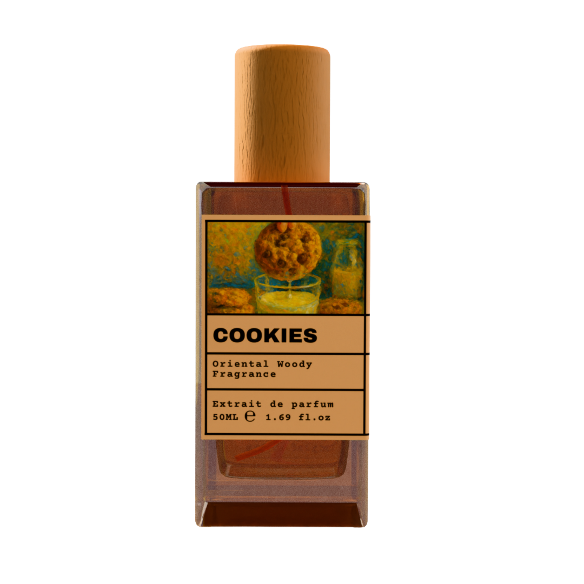 Cookies Oriental Woody Fragrance Extrait de Parfum 50ml bottle with wooden cap