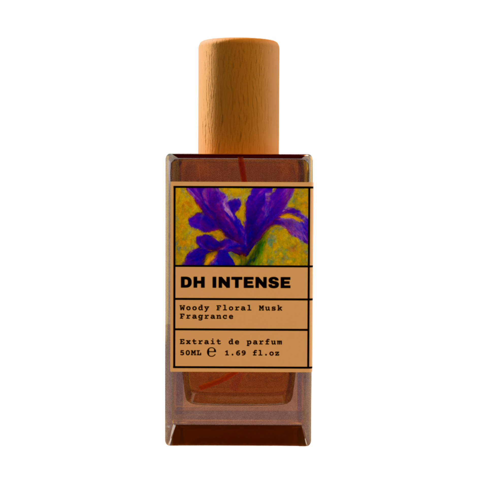 DH Intense Woody Floral Musk Fragrance Extrait de Parfum 50ml bottle with wooden cap