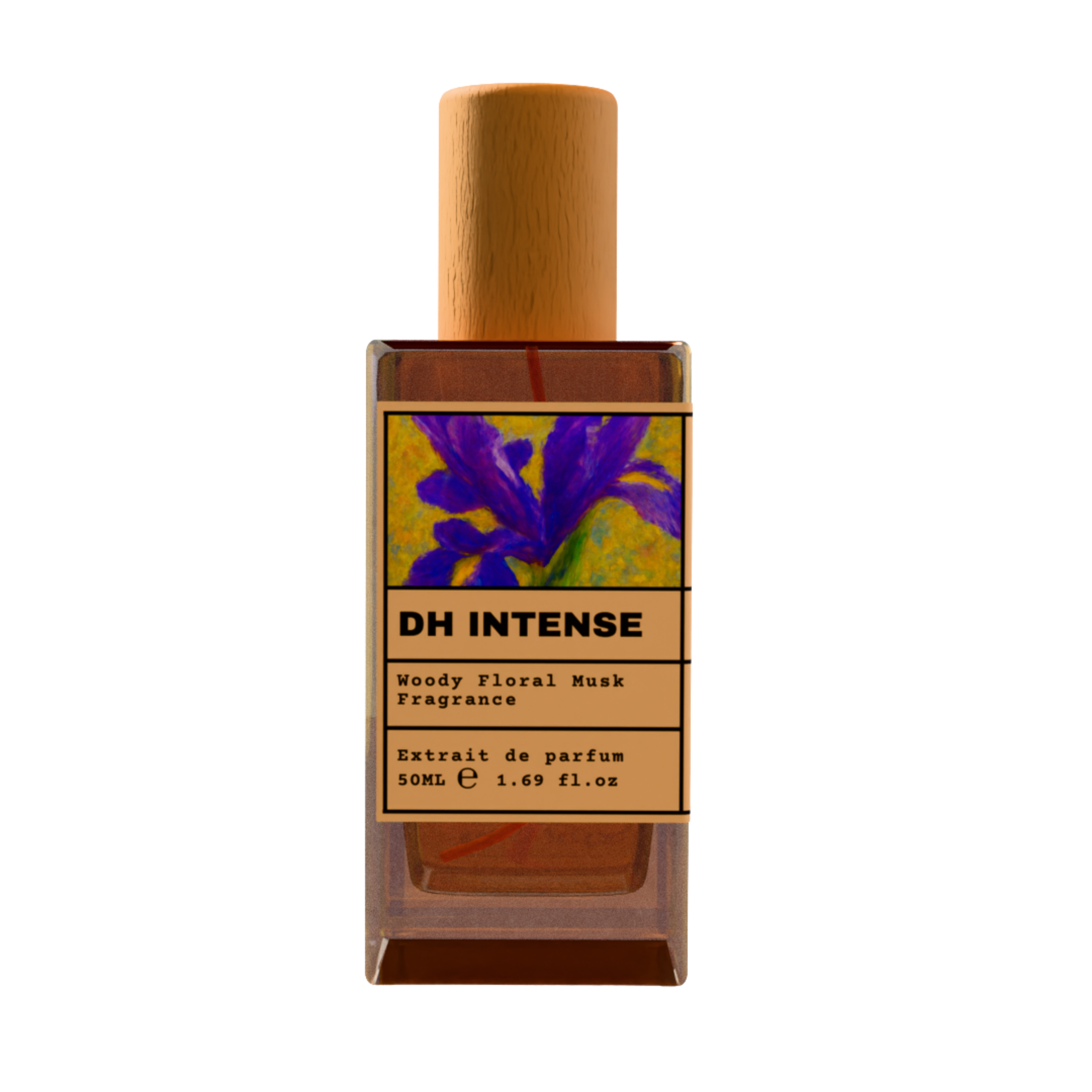 DH Intense Woody Floral Musk Fragrance Extrait de Parfum 50ml bottle with wooden cap