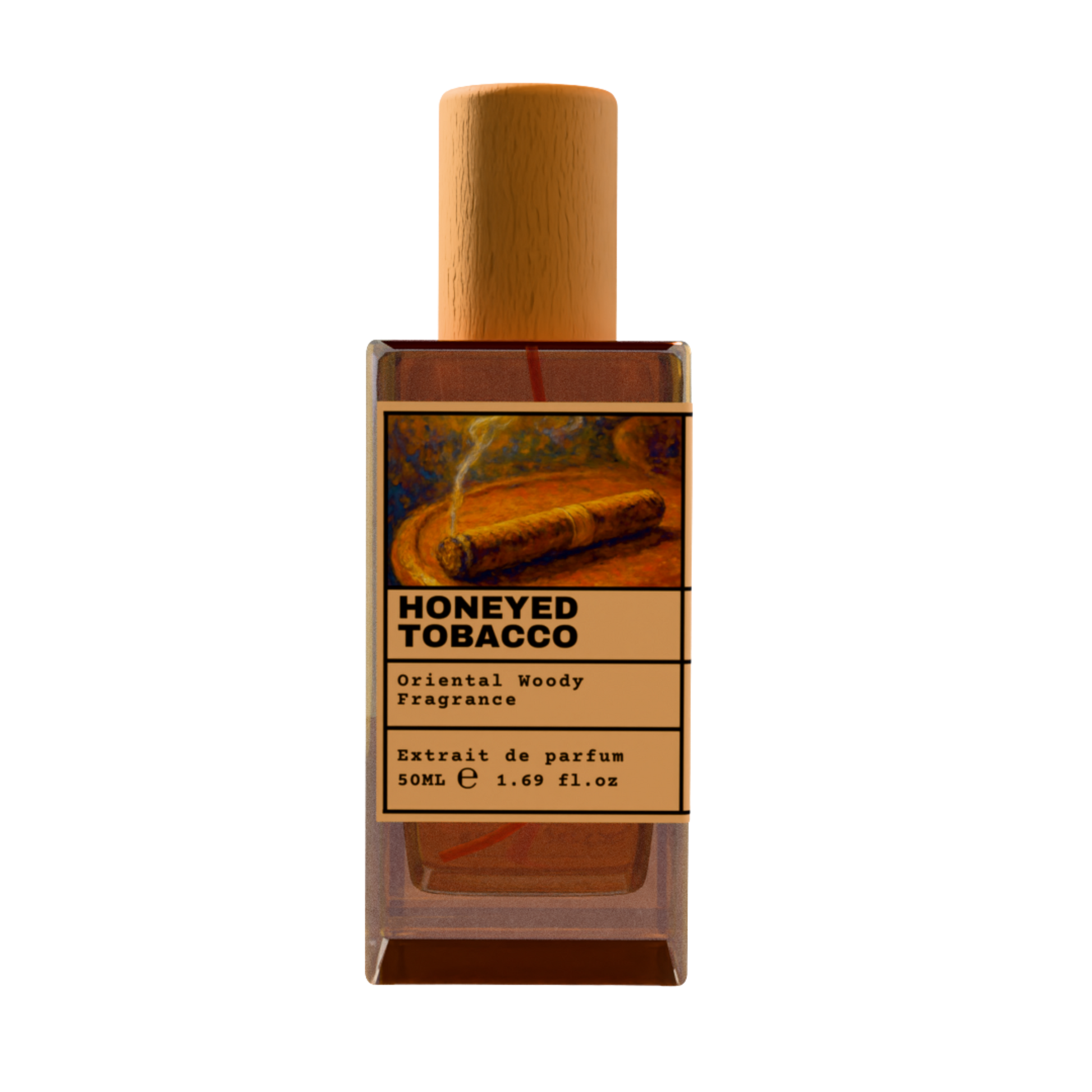 Honeyed Tobacco Oriental Woody Fragrance Extrait de Parfum 50ml bottle with wooden cap