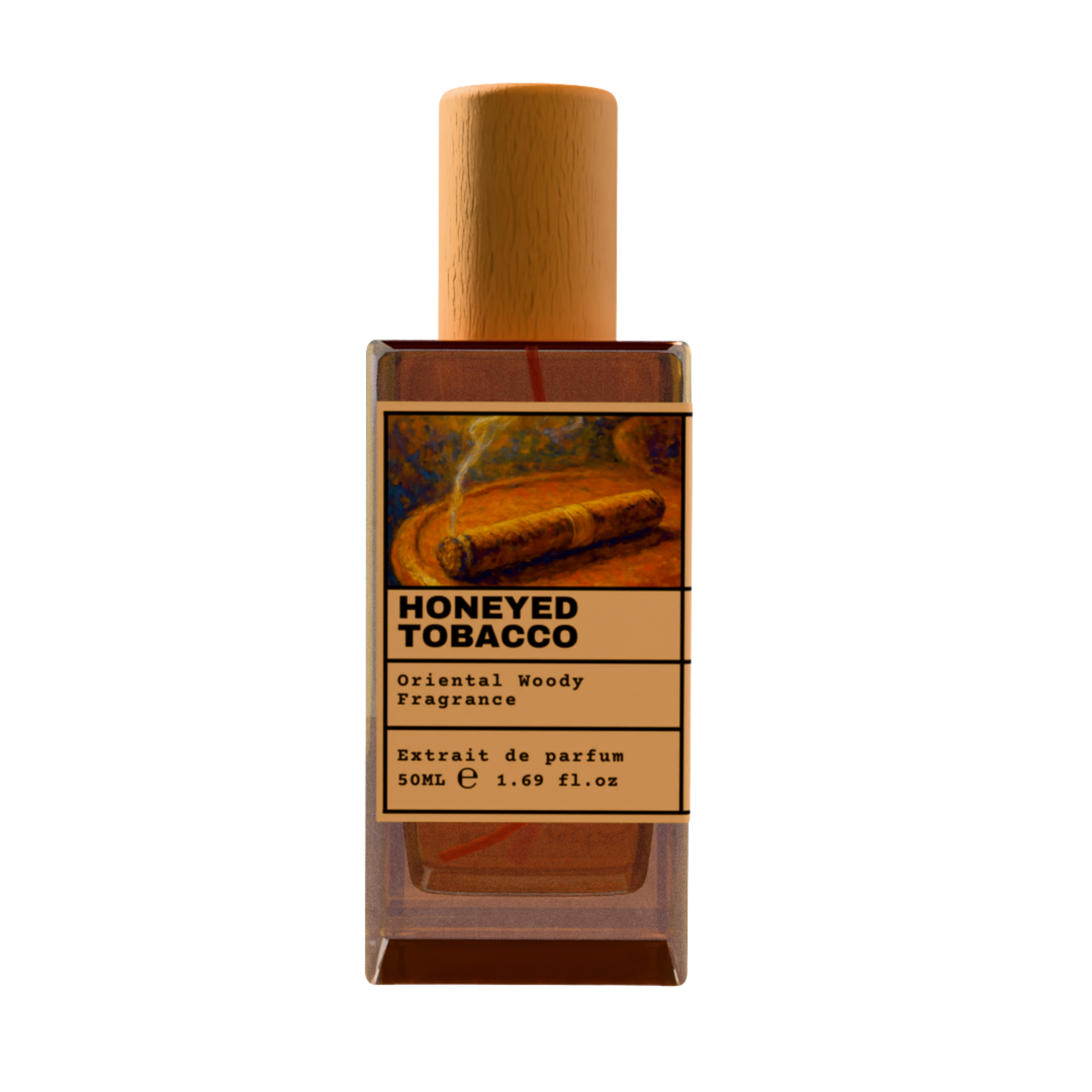 Honeyed Tobacco Oriental Woody Fragrance Extrait de Parfum 50ml bottle with wooden cap
