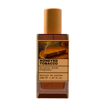 Honeyed Tobacco Oriental Woody Fragrance Extrait de Parfum 50ml bottle with wooden cap