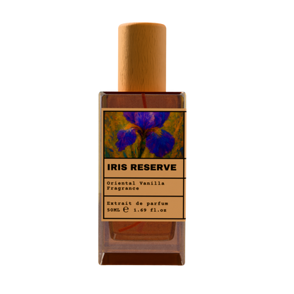 Iris Reserve Oriental Vanilla Fragrance Extrait de Parfum 50ml bottle with wooden cap