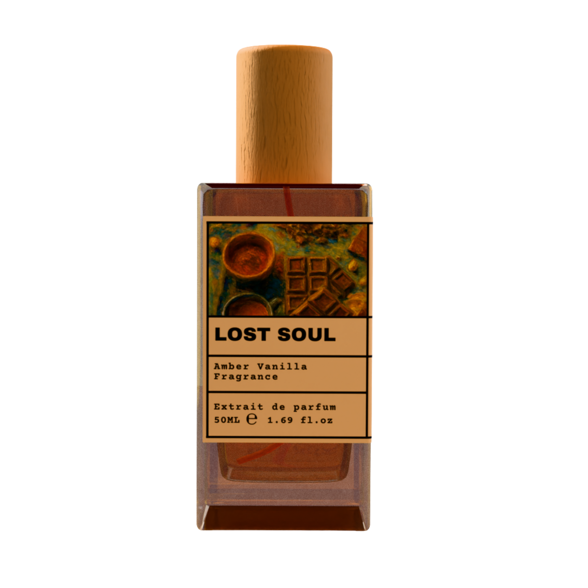 Lost Soul Amber Vanilla Fragrance Extrait de Parfum 50ml in Glass Bottle with Wooden Cap