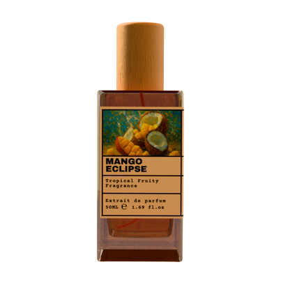 Mango Eclipse Tropical Fruity Fragrance Extrait de Parfum 50ml bottle with wooden cap