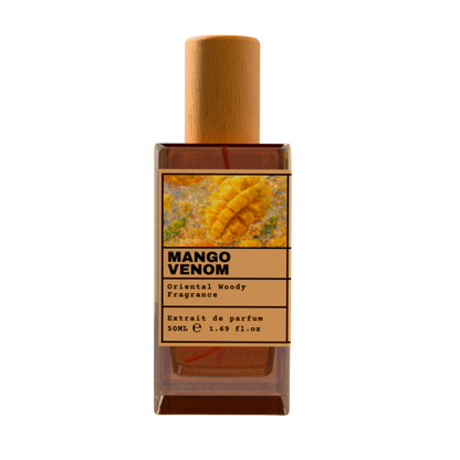 Mango Venom Oriental Woody Fragrance Extrait de Parfum 50ml bottle with wooden cap