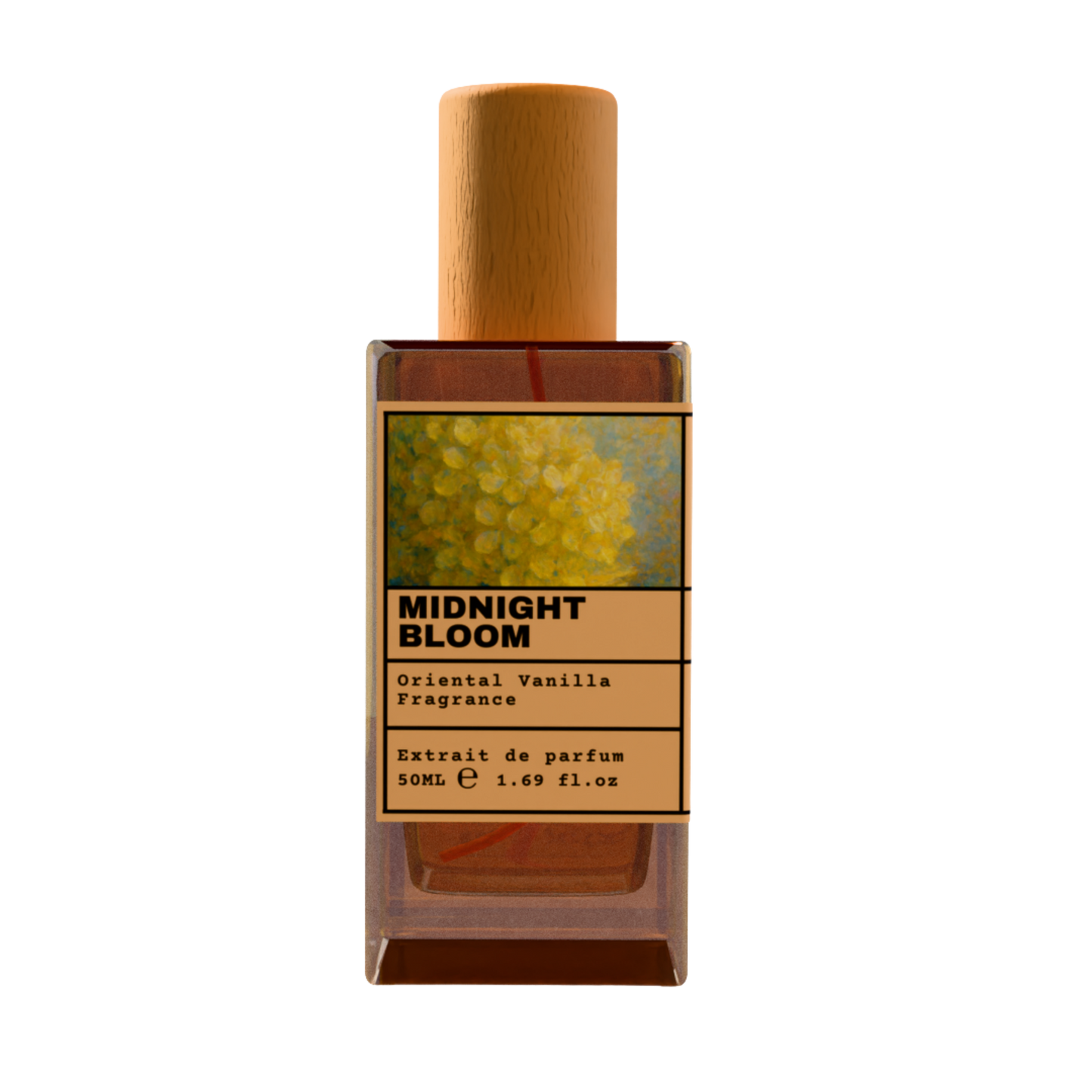 Midnight Bloom Oriental Vanilla Fragrance Extrait de Parfum 50ml bottle with wooden cap