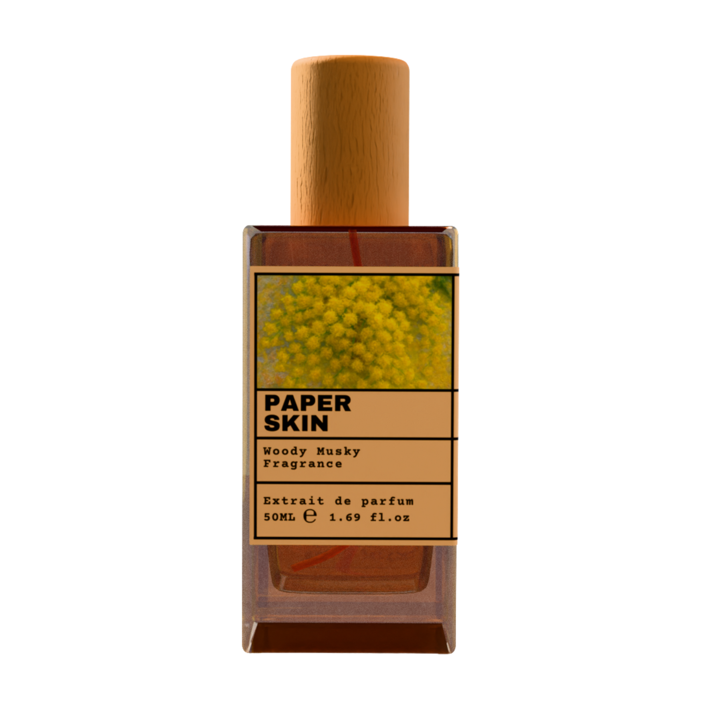 Paper Skin Woody Musky Fragrance Extrait de Parfum 50ml in Glass Bottle with Wooden Cap