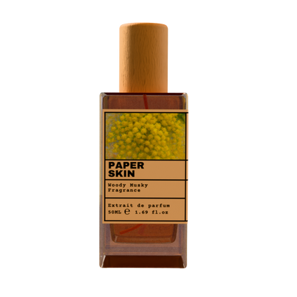 Paper Skin Woody Musky Fragrance Extrait de Parfum 50ml in Glass Bottle with Wooden Cap