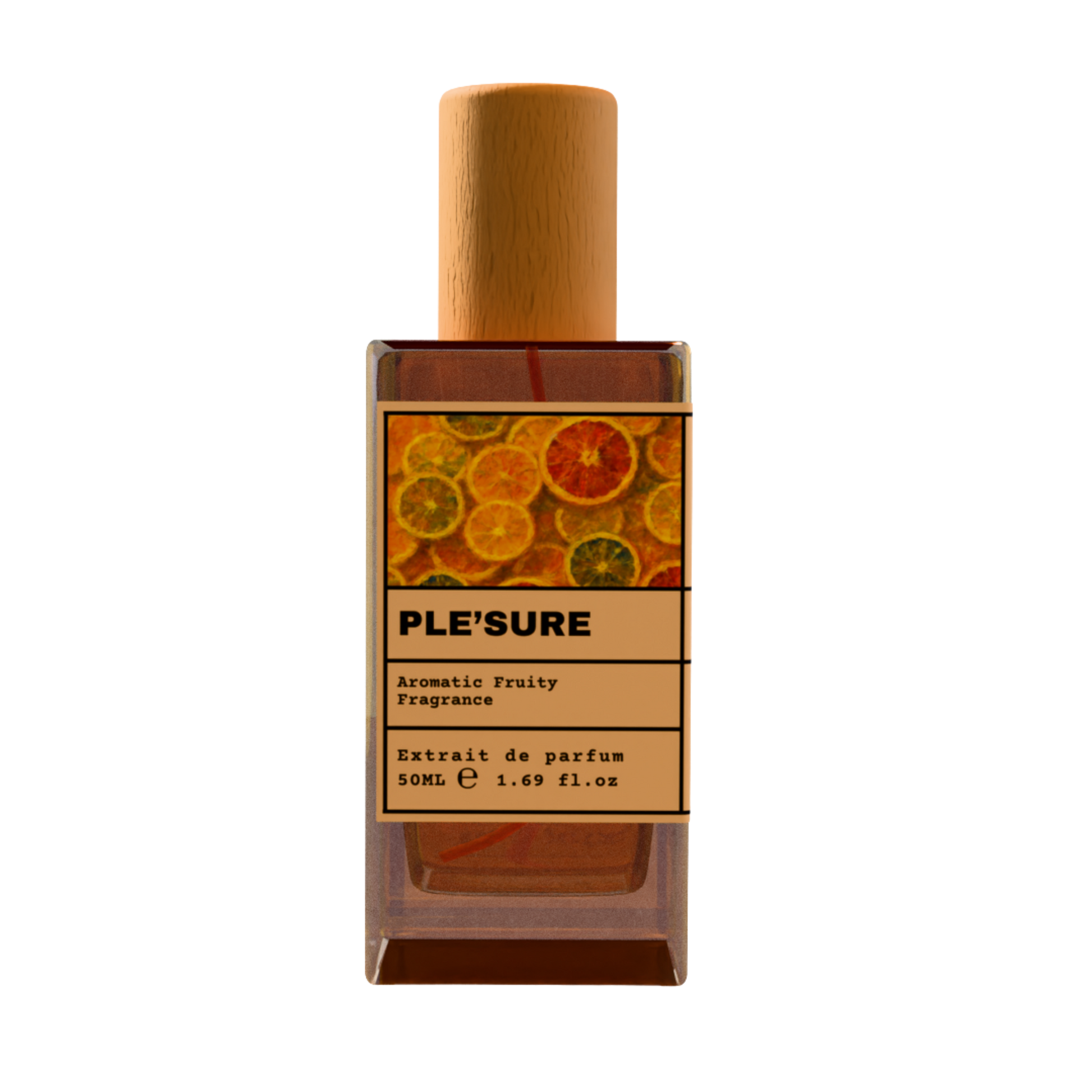 Ple’sure Aromatic Fruity Fragrance Extrait de Parfum 50ml in Glass Bottle with Wooden Cap