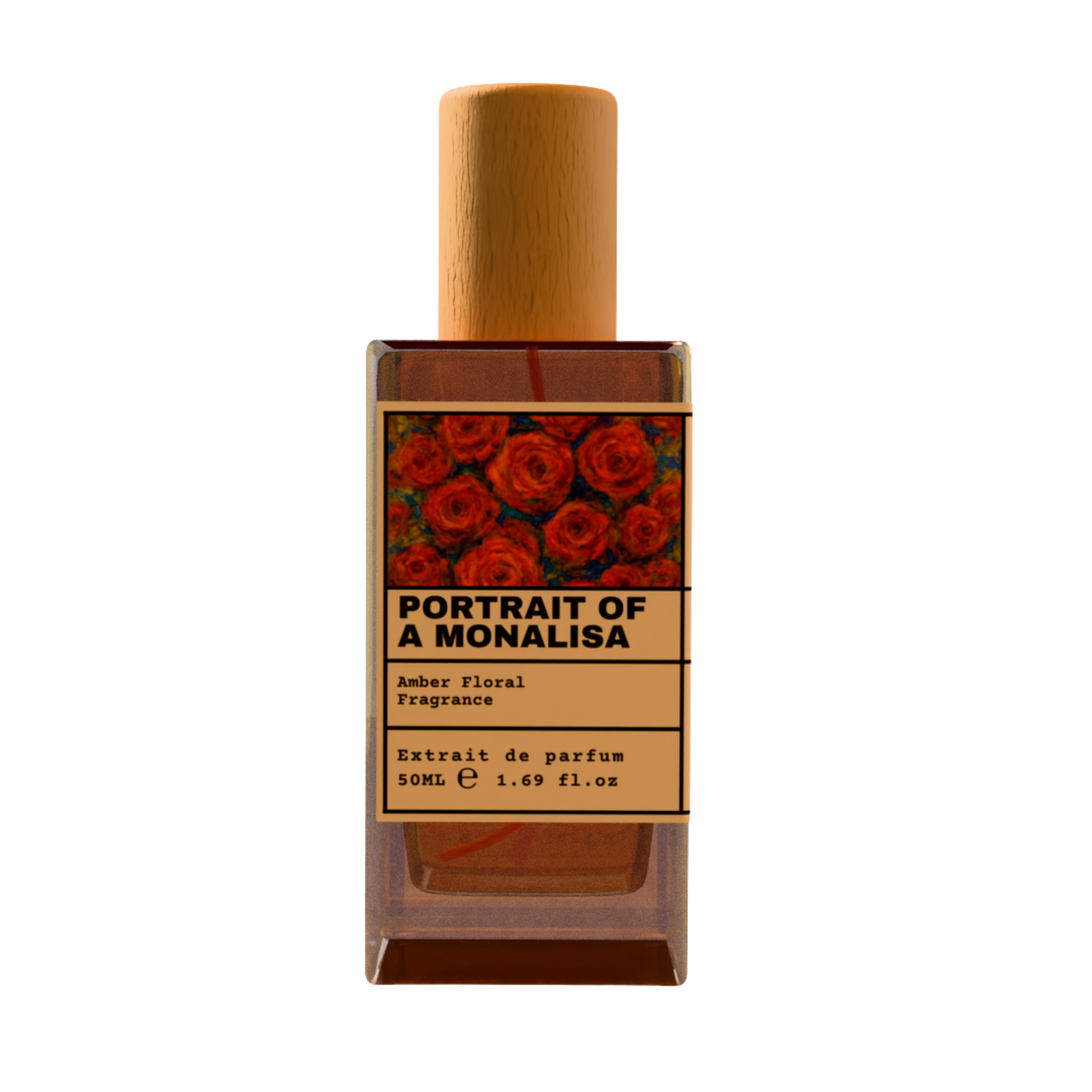 Portrait of a Monalisa Amber Floral Fragrance Extrait de Parfum 50ml bottle with wooden cap