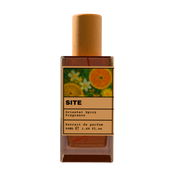 SITE Oriental Spicy Fragrance Extrait de Parfum 50ml bottle with natural wooden cap and orange citrus floral illustration label.
