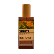 TIGER EYE Citrus Aromatic Fragrance luxury perfume bottle with orange fruit slices label design and wooden cap on a transparent background