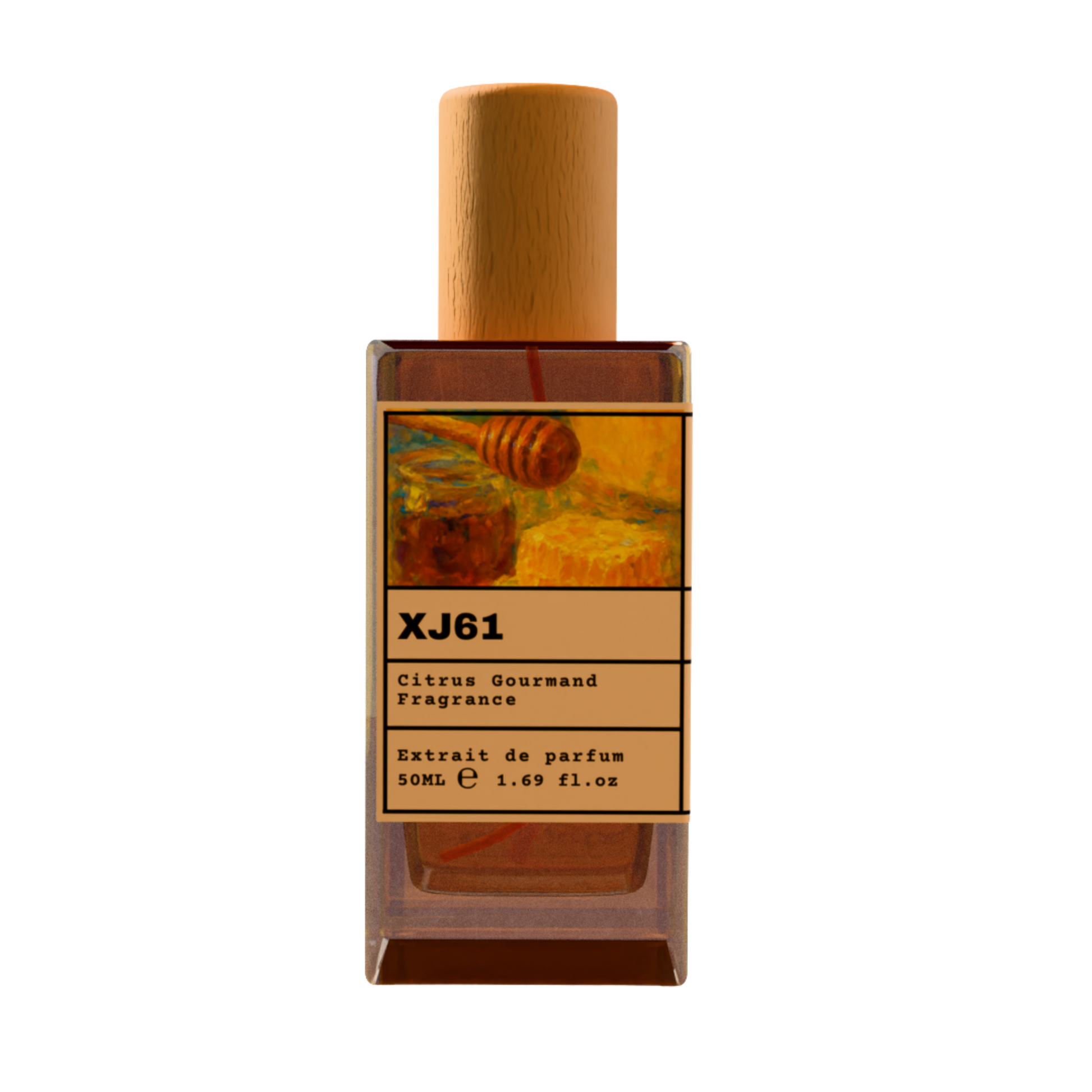 XJ61 Citrus Gourmand Fragrance Extrait de Parfum 50ml bottle with wooden cap